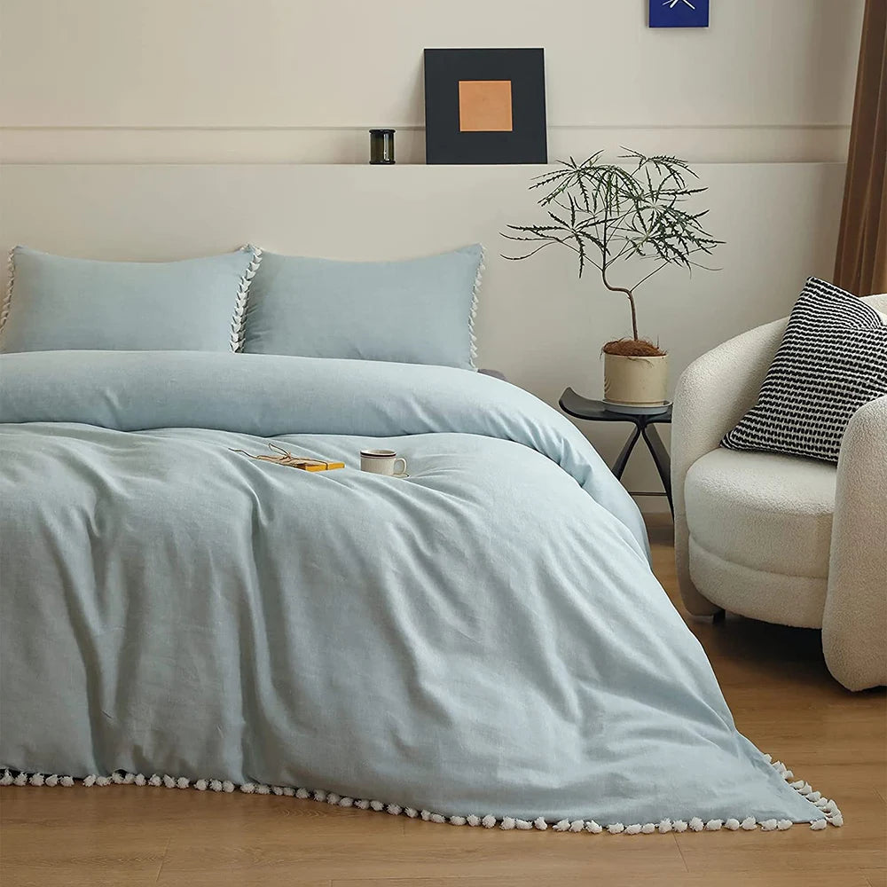 Simple Opulence Boho Linen Cotton Bedding Set With Tassels