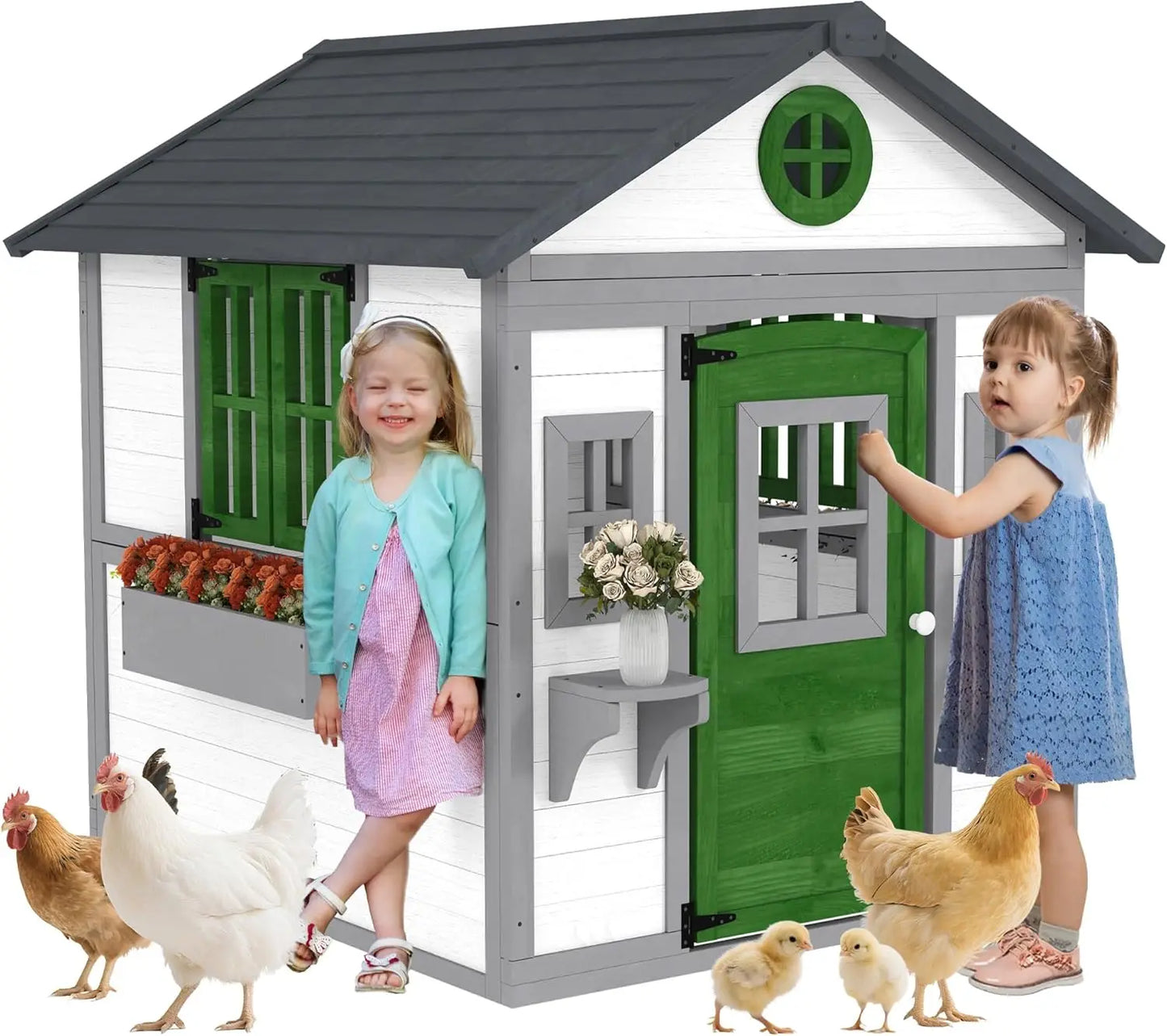 Frame Outdoor Wooden Kids Playhouse With Door And Window