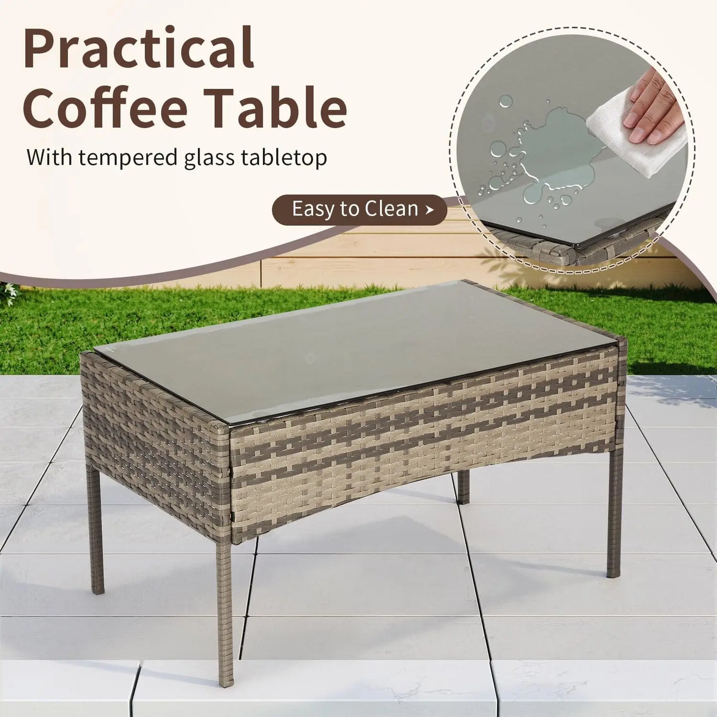PE Rattan Patio Furniture Set With Loveseats And Coffee Table