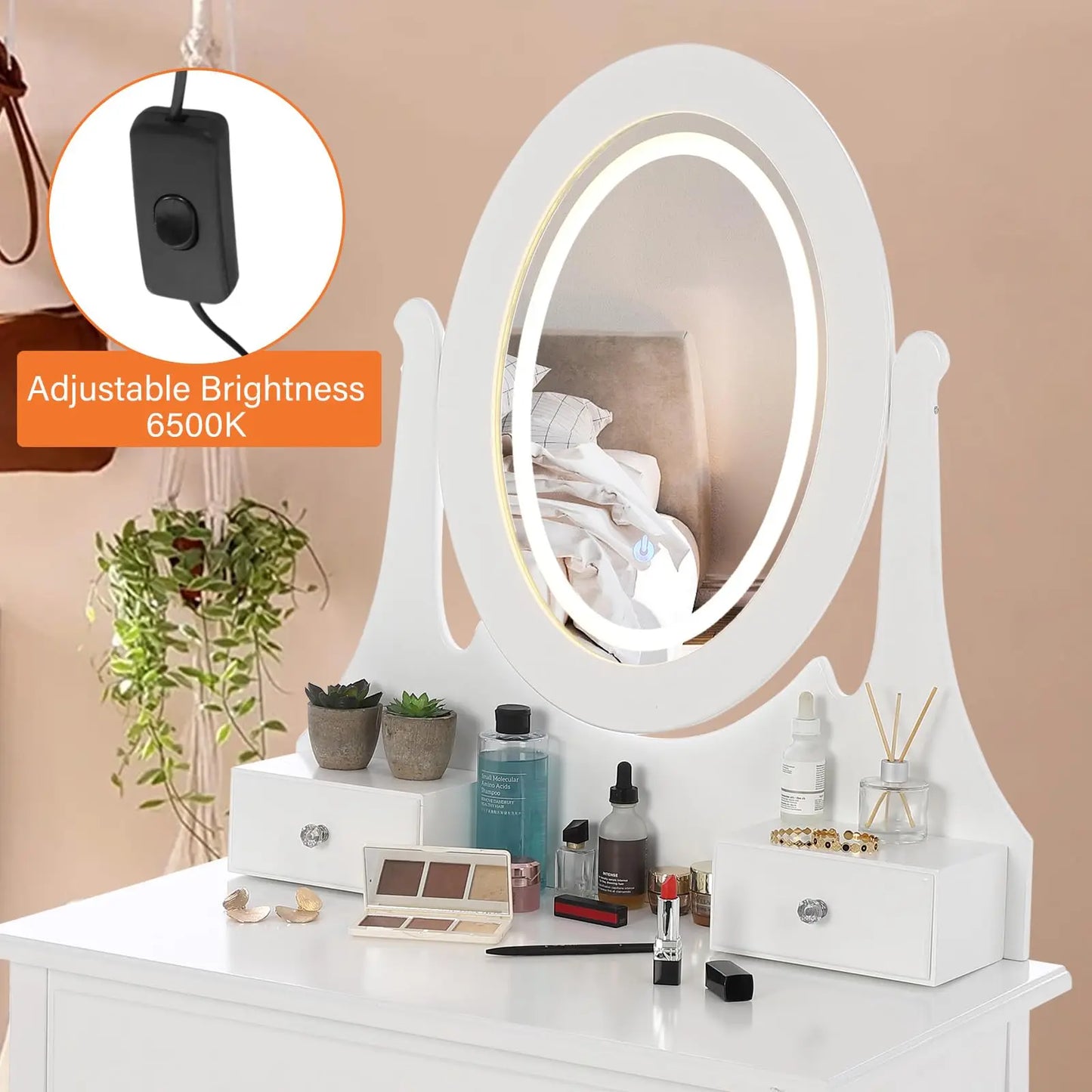 HiMISS Vanity Desk With Mirror And LED Lights