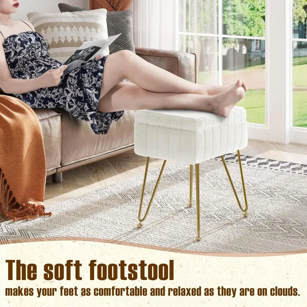 XIUWO Greenstell Faux Fur Vanity Stool With Storage