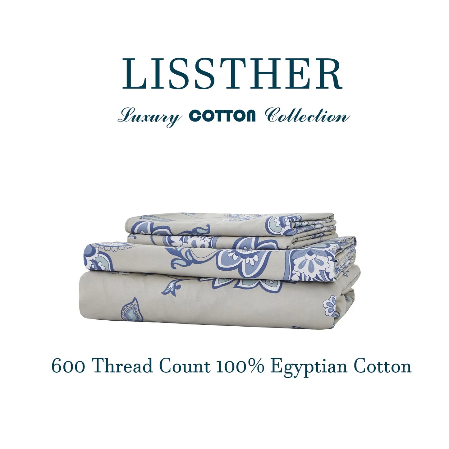 LISSTHERCN 4-Piece Egyptian Cotton Sheet Set 600TC