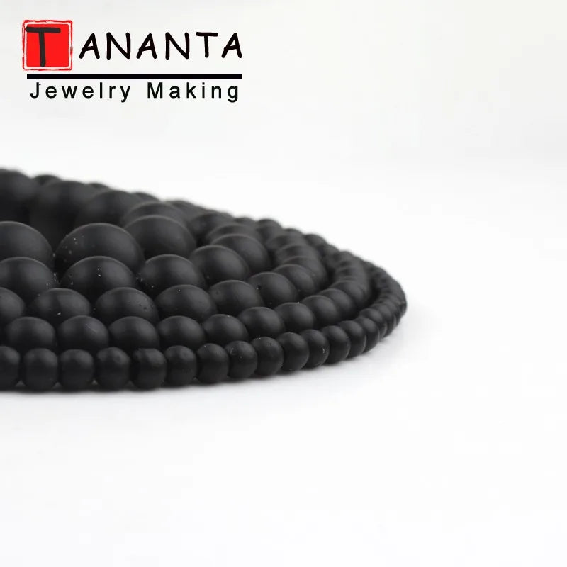TANANTADIY1 Matte Black Agate Onyx Round Beads for Jewelry Making