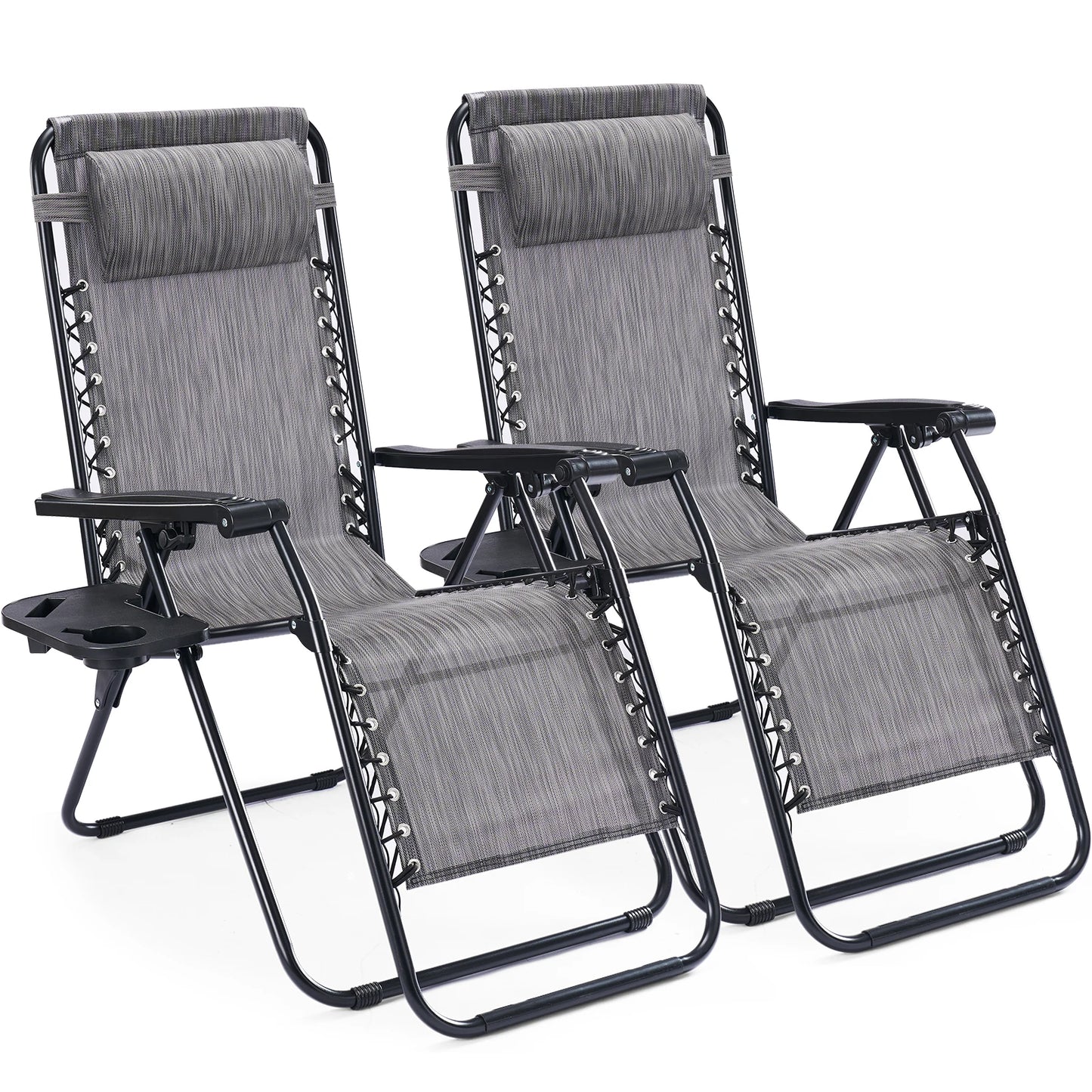 JHK Portable Zero Gravity Recliners Set Of 2 With Cup Holder Trays