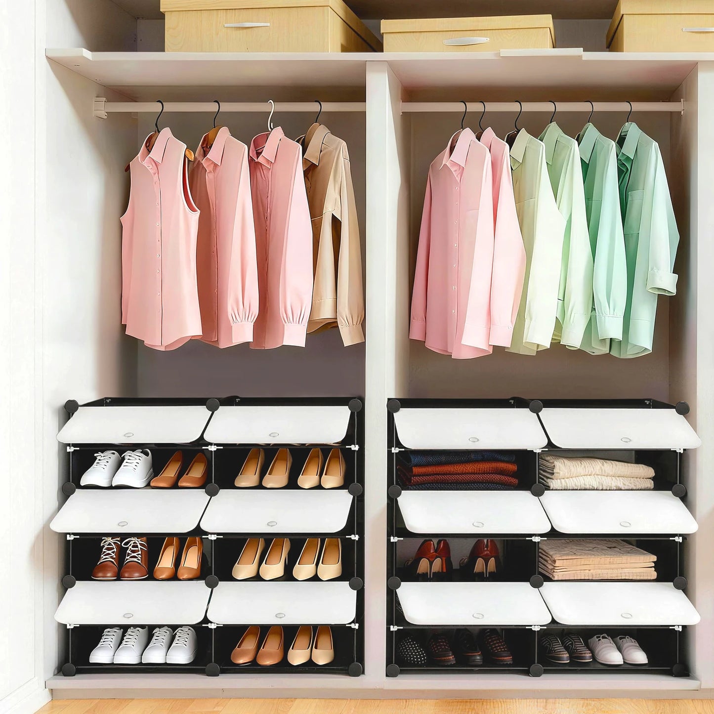 JHK 6-Tier Plastic Stackable Shoe Storage Cabinet With Door