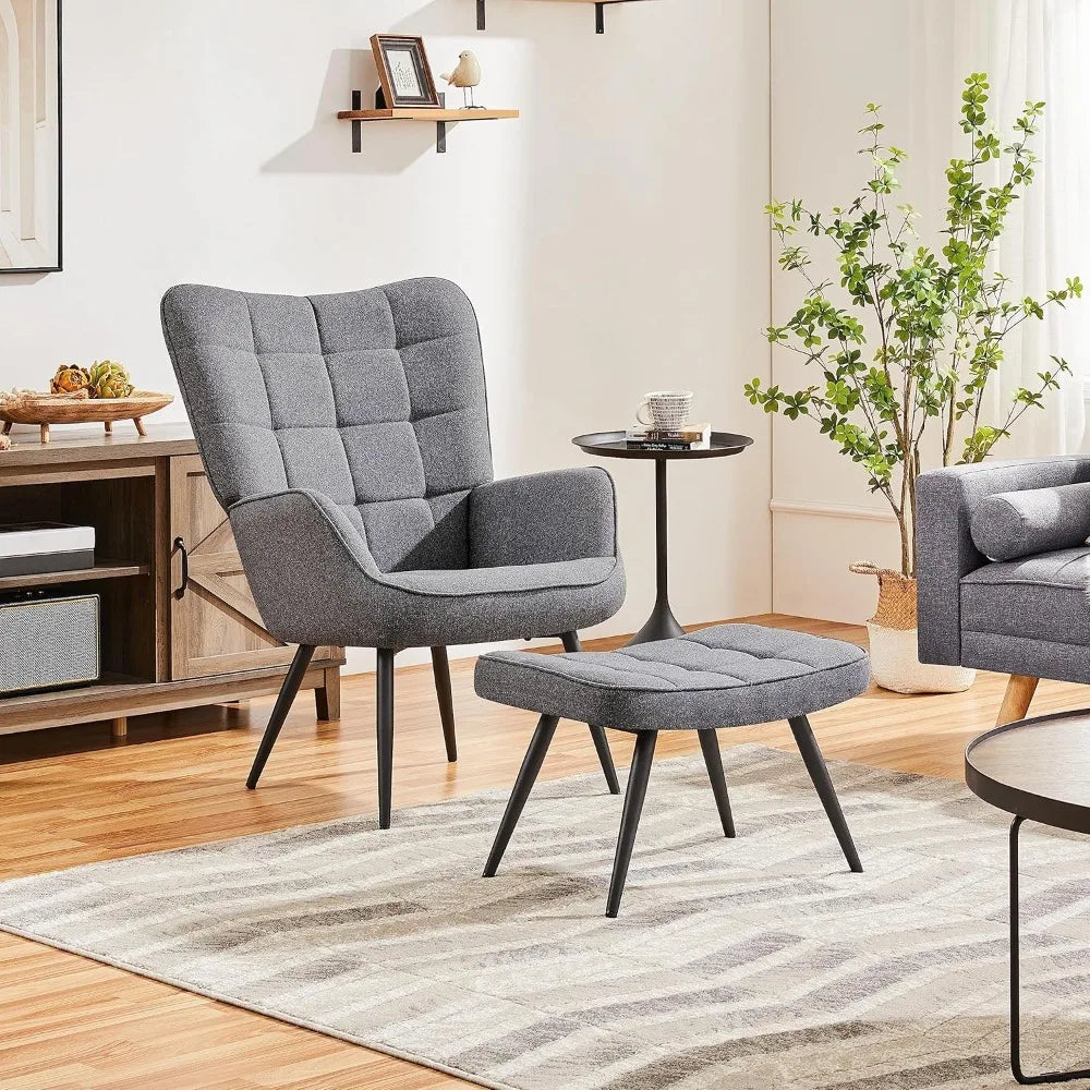 MKDK Modern Accent Chair With Ottoman Set High Back Metal Legs Oversized Lounge Chair