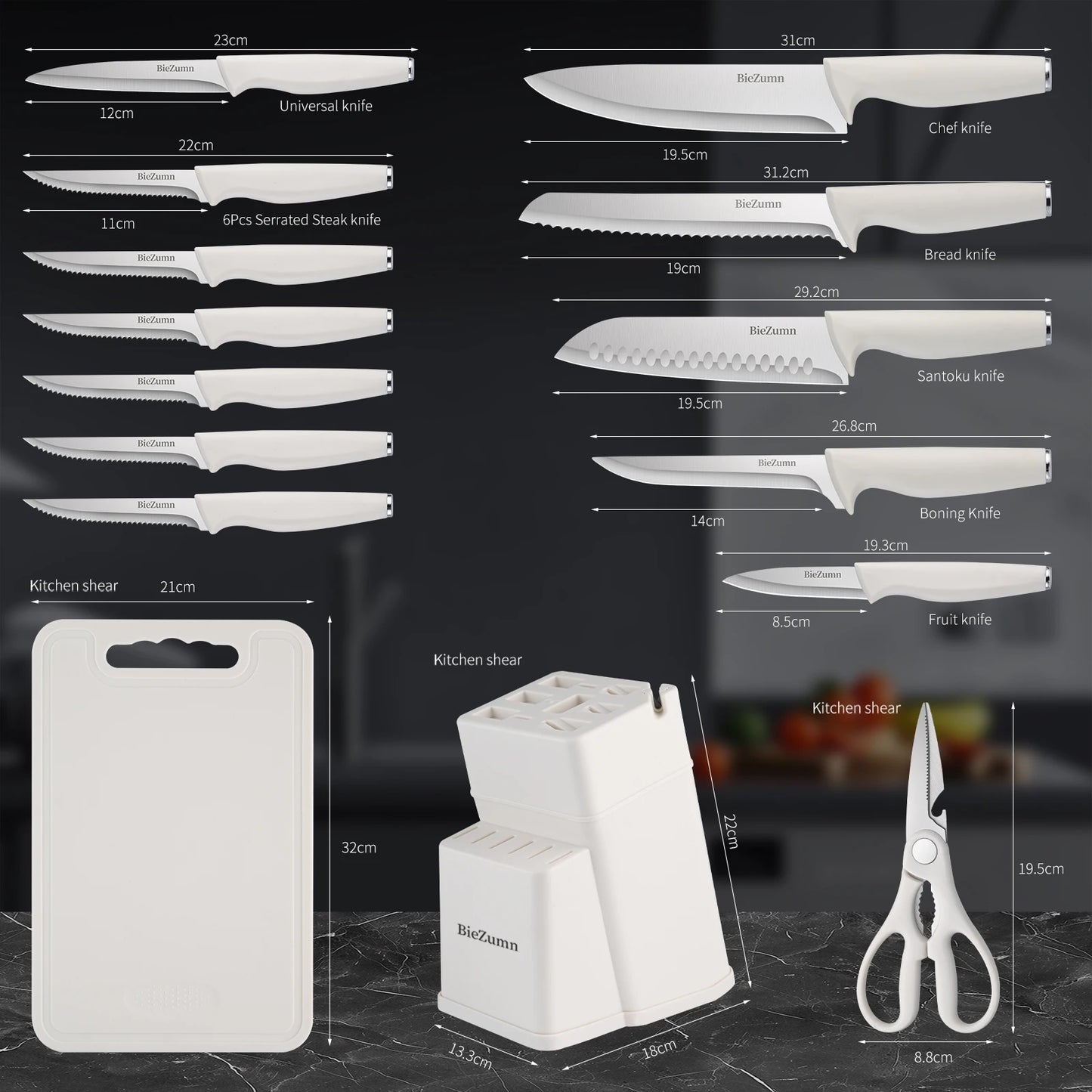 Mothe Knife Set With Built In Sharpener And Cutting Board German Stainless Steel