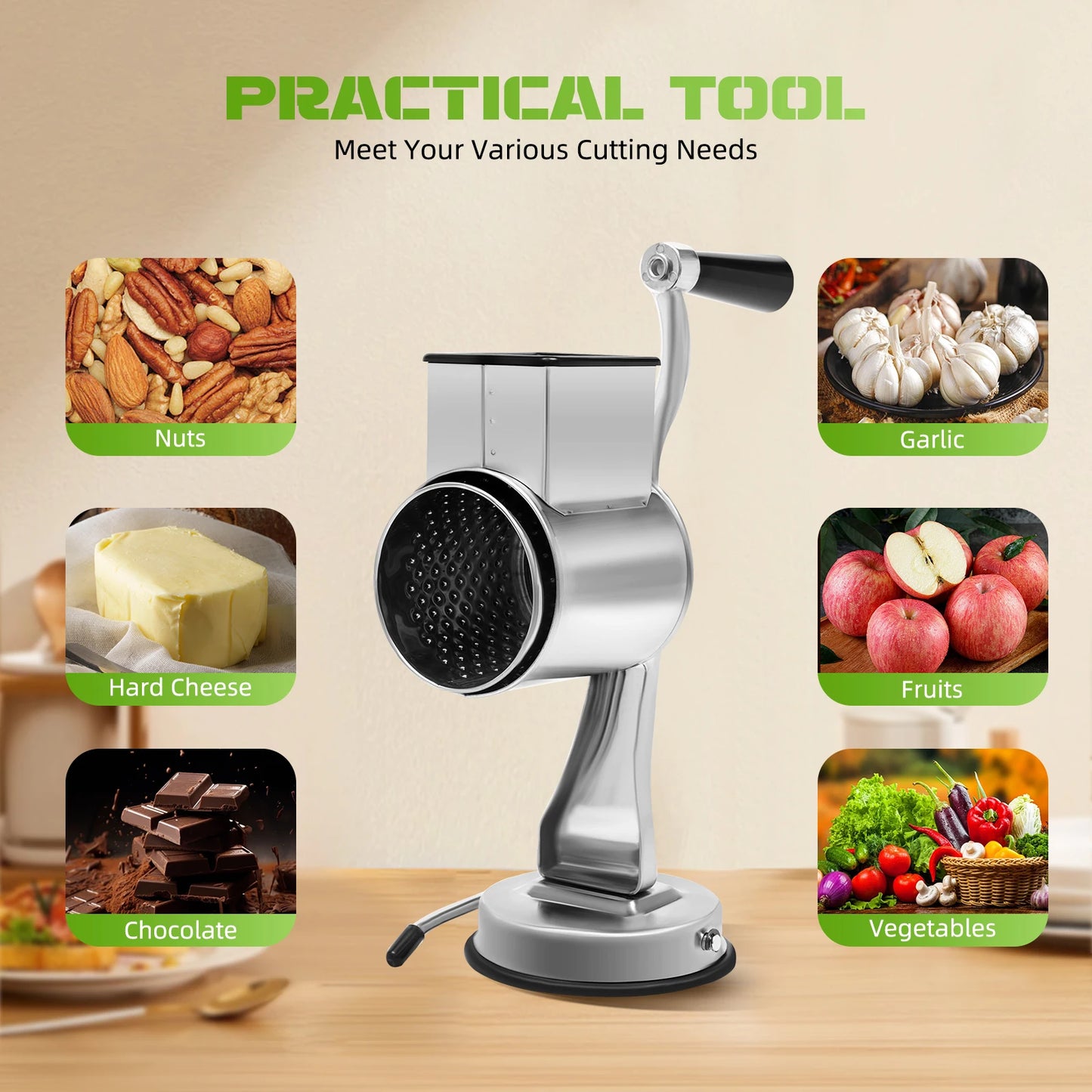 Stainless Steel Rotary Grater With Five Blades Manual Vegetable Shredder