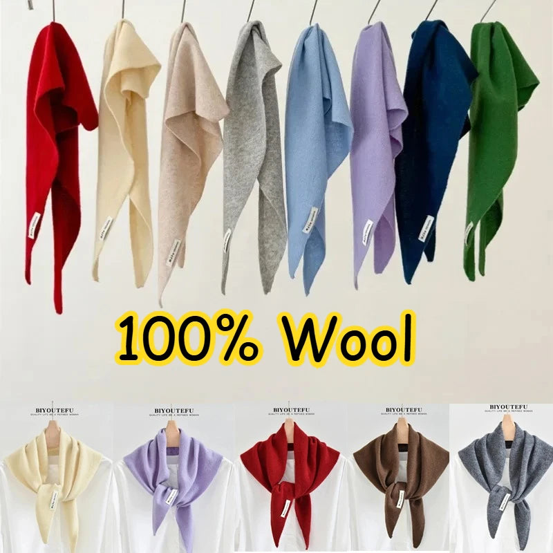 Australian Wool Knitted Triangle Scarf Shawl For Women Warm Winter