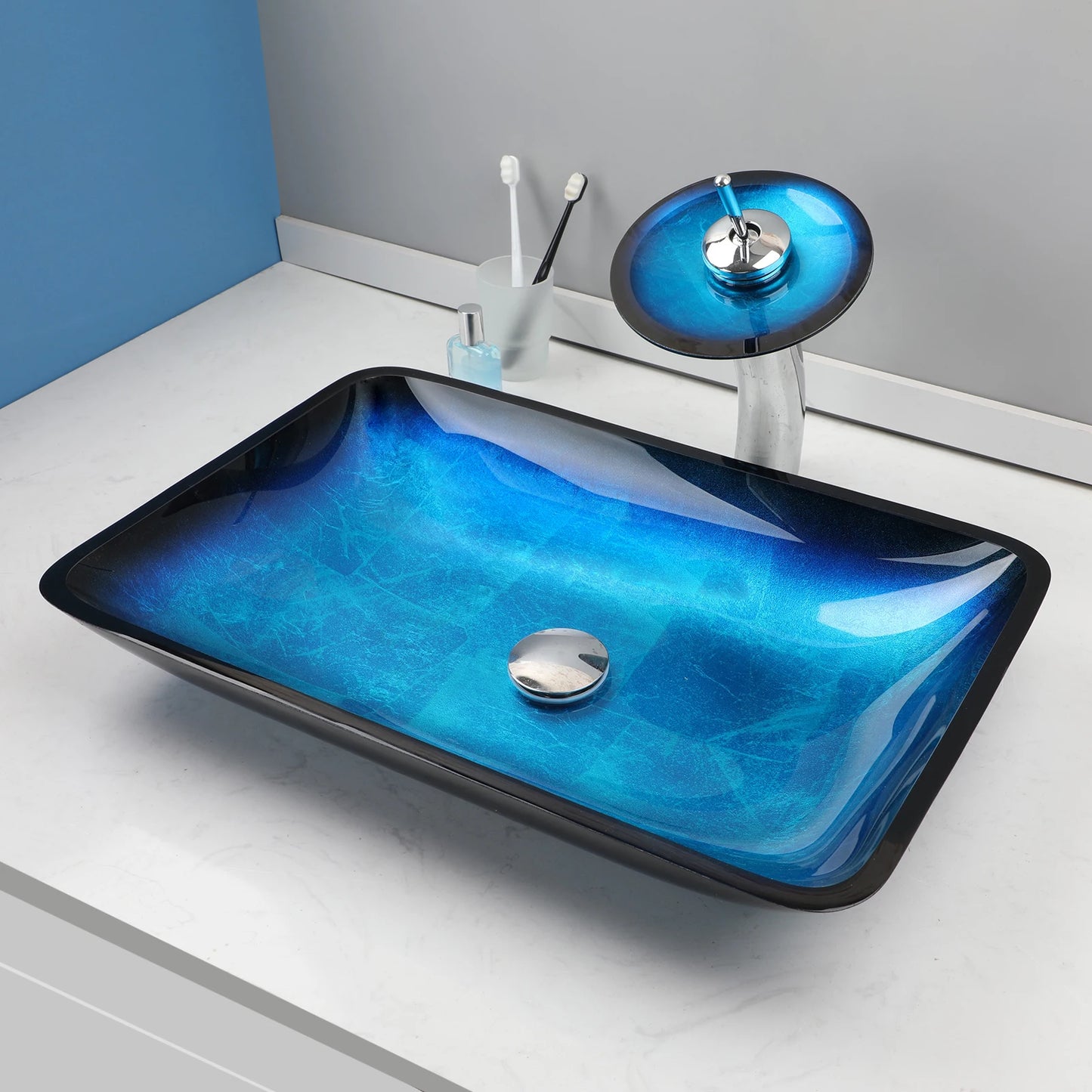 YANKSMART Tempered Glass Basin Sink With Faucet Set