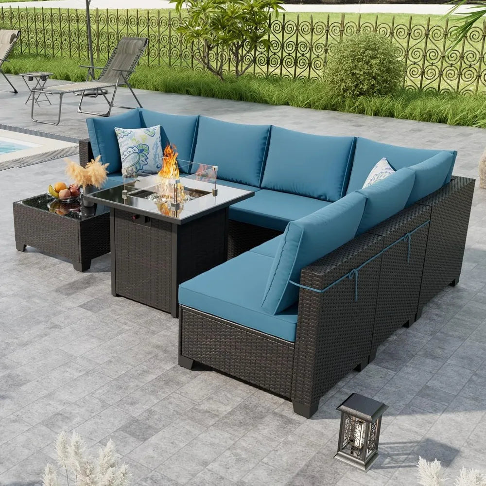 HUANZHUANG Outdoor Wicker Patio Furniture Set With Fire Pit