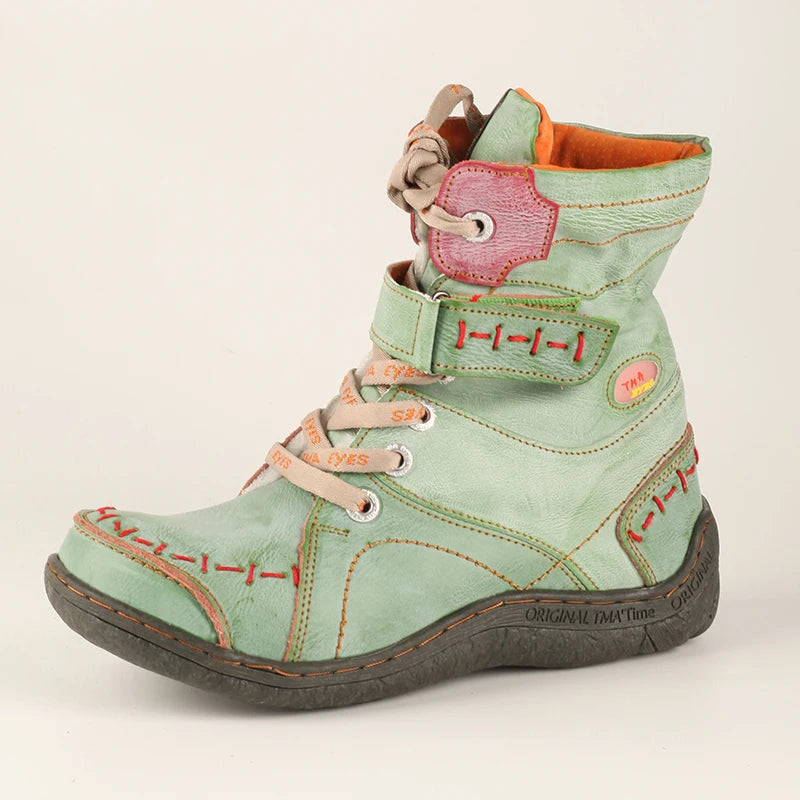 TMA EYES Womens Winter Leather Boots With Slip On Closure