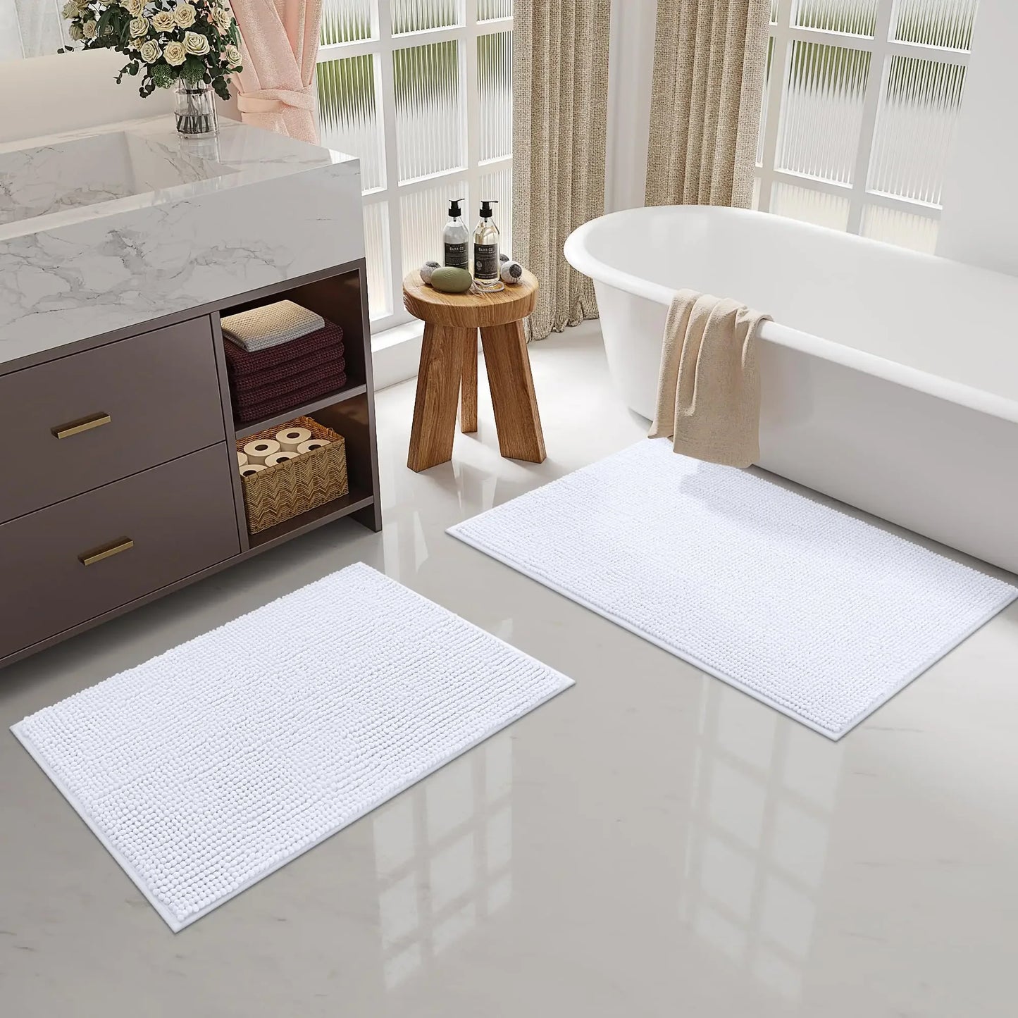 Kitinjoy Bathroom Non-Slip Plush Chenille Bath Mats For Quick Drying