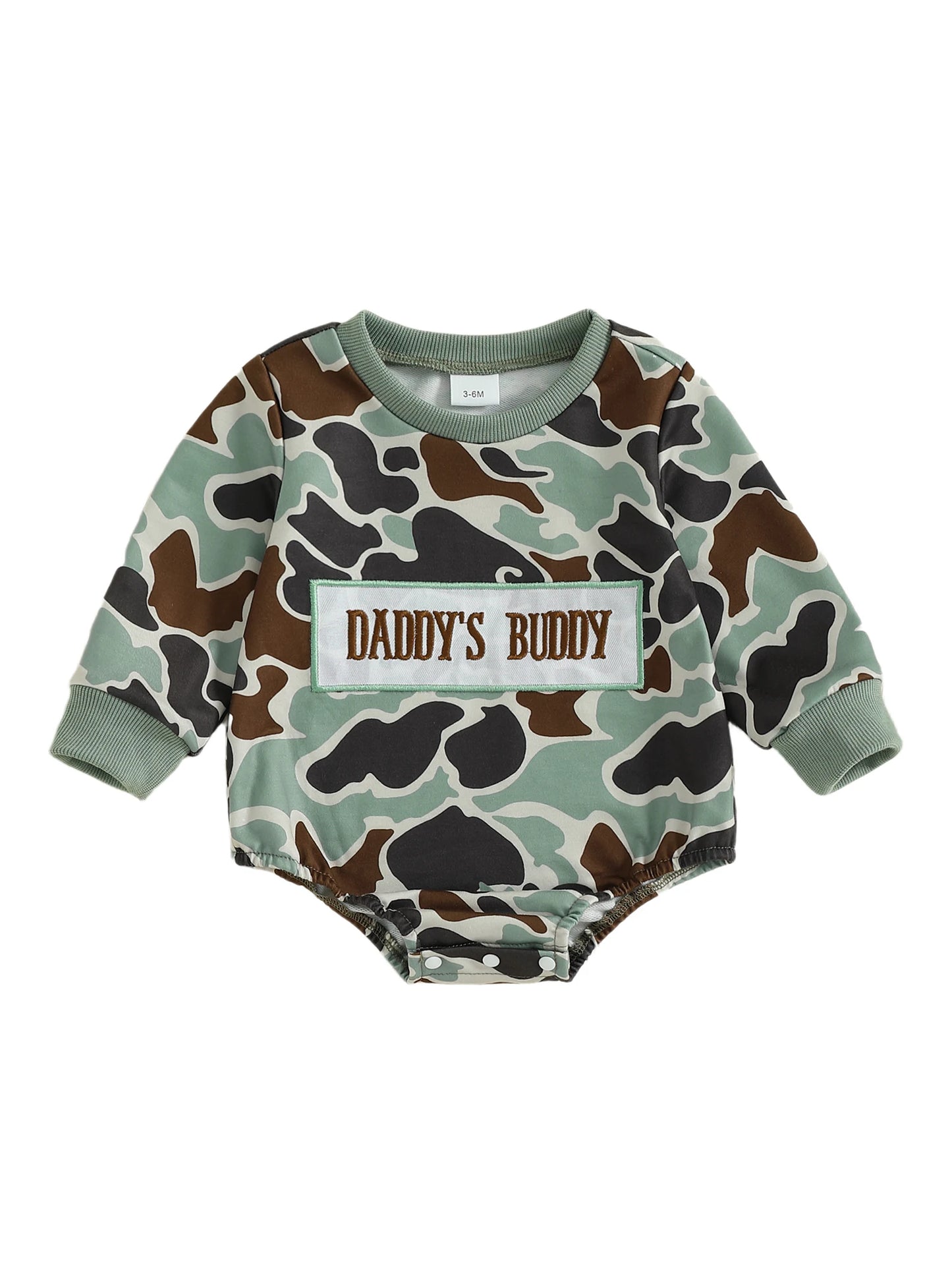 Camouflage Baby Romper With Embroidered Letters