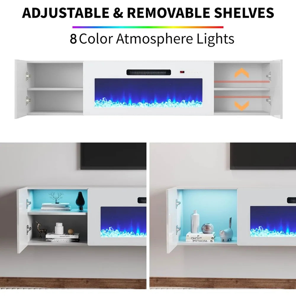 LZJV Wall Mount Electric Fireplace Entertainment Center With Storage