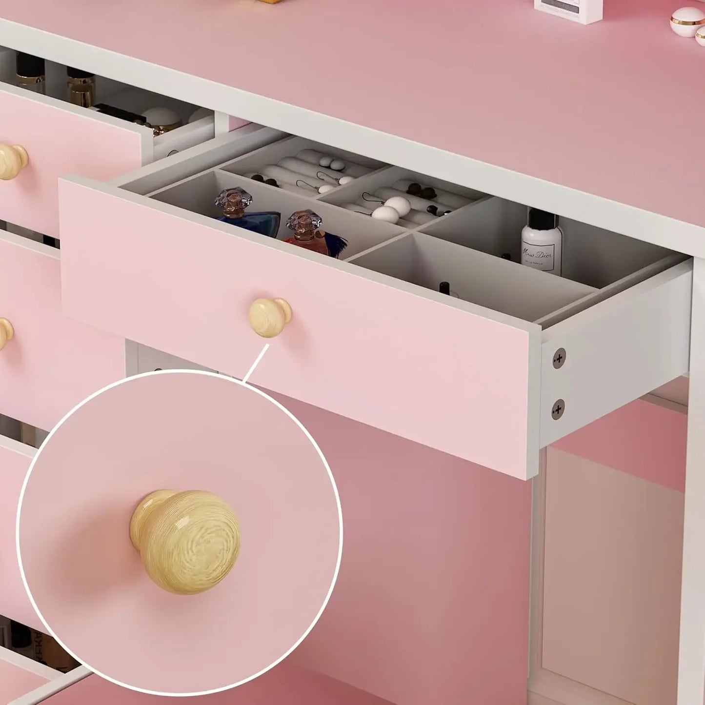 Angduo Makeup Vanity Set with Dresser Mirror and Stool