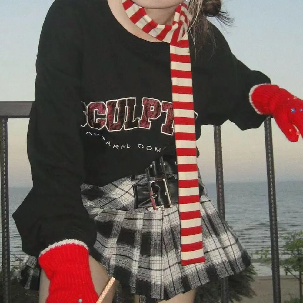 Harajuku Cotton Scarves For Women Stripe Long Neckerchief