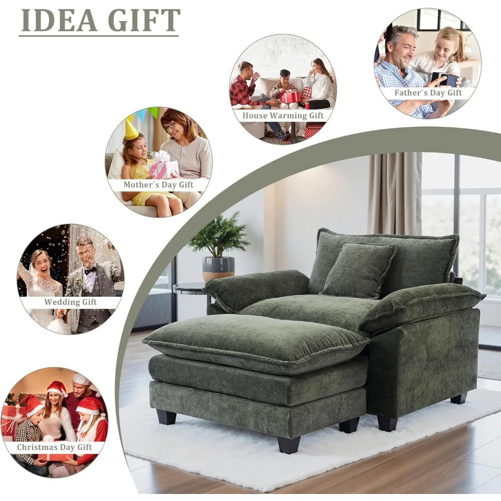 HUANZHUANG Chenille Upholstered Accent Chair With Ottoman For Living Room And Reading