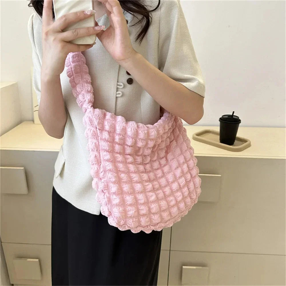 NONECN Embroidered Plaid Quilted Tote Shoulder Bag For Women