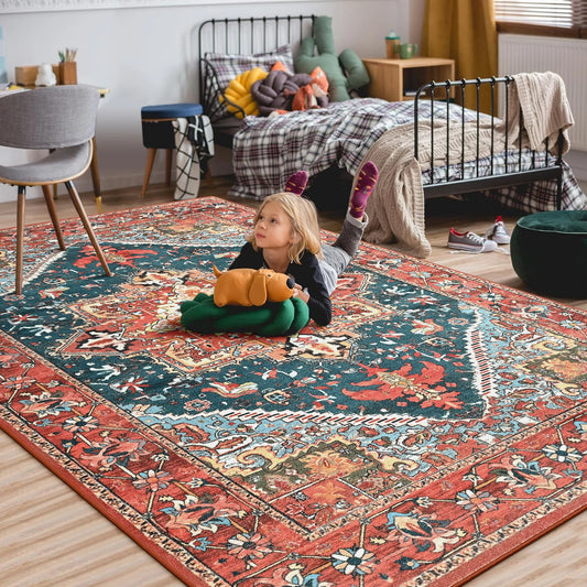 Zhejiang Vintage Floral Rug Soft Anti Slip Low Pile Area Rug For Living Room Decor