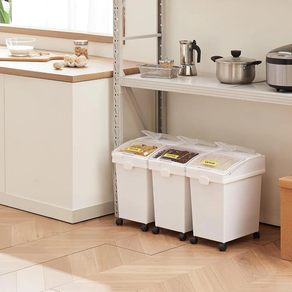 Ingredient Storage Bin Set With Wheels Sliding Lid And Scoop