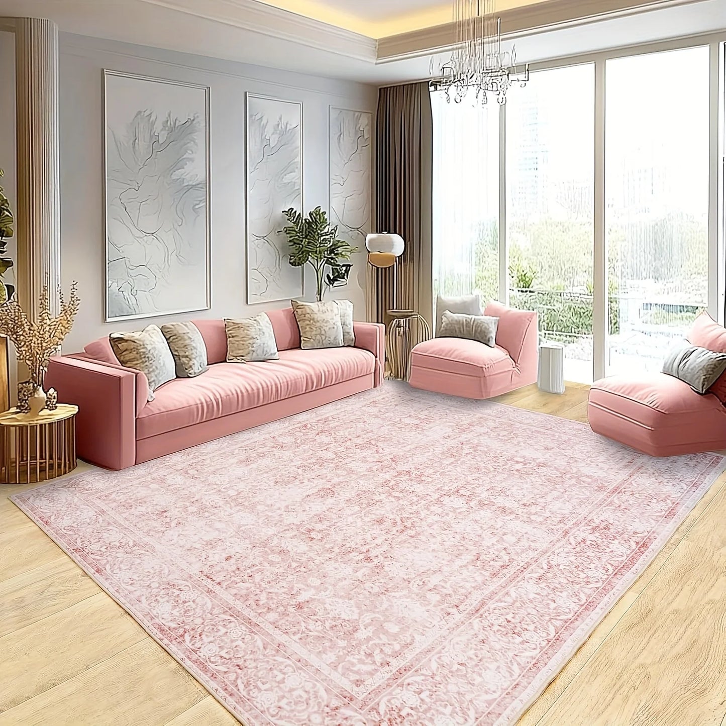 NONEDesign Floral Area Rug for Living Room Washable Vintage Style