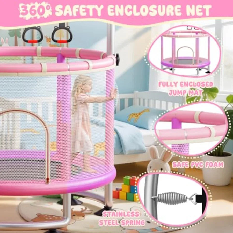 Indoor Outdoor Toddler Trampoline With Steel Frame Safety Net And Swing
