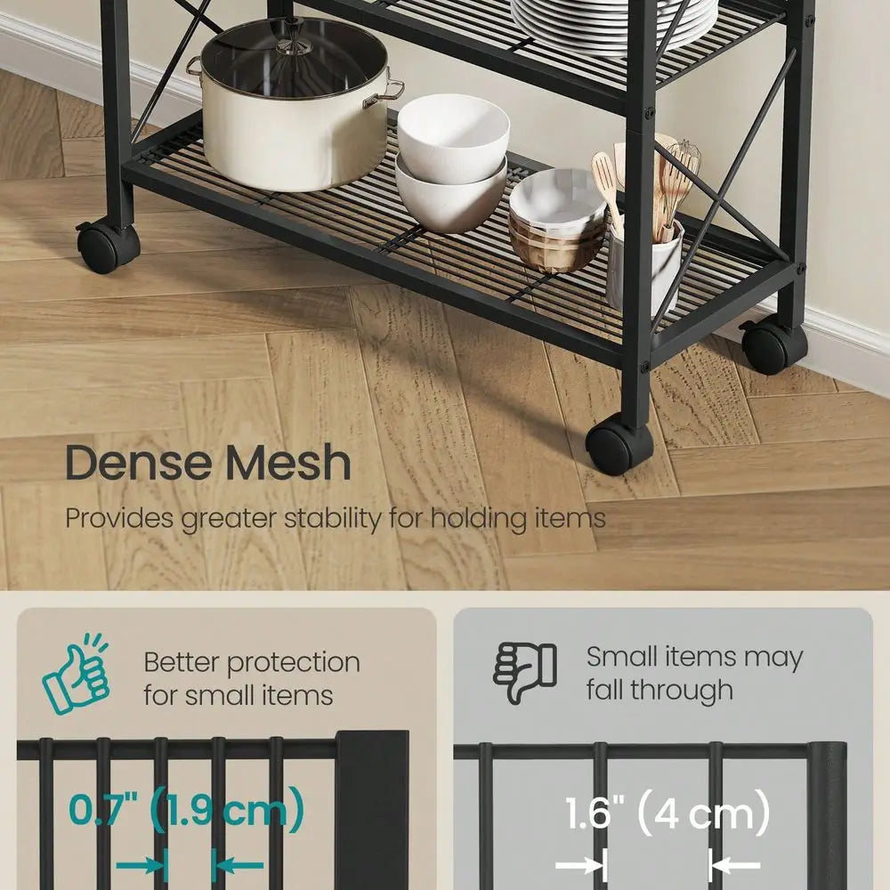 Three Tier Metal Storage Rack With Wheels Mesh Shelving Unit