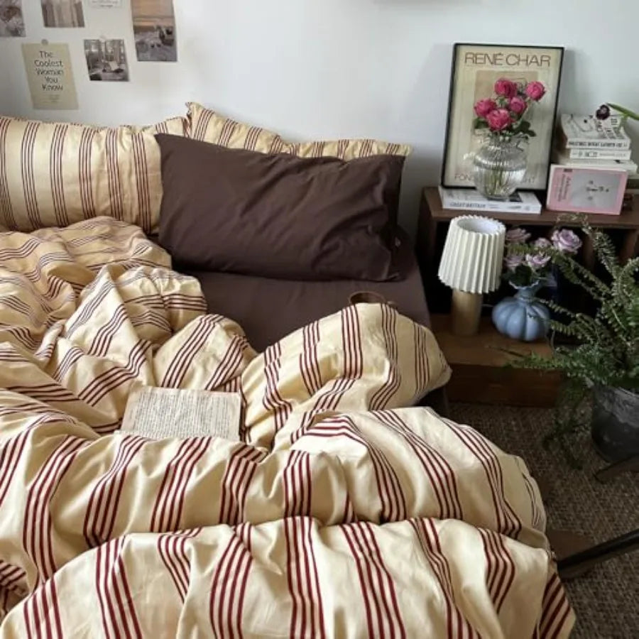 Retro Striped Duvet Cover Set Natural Cotton Bedding