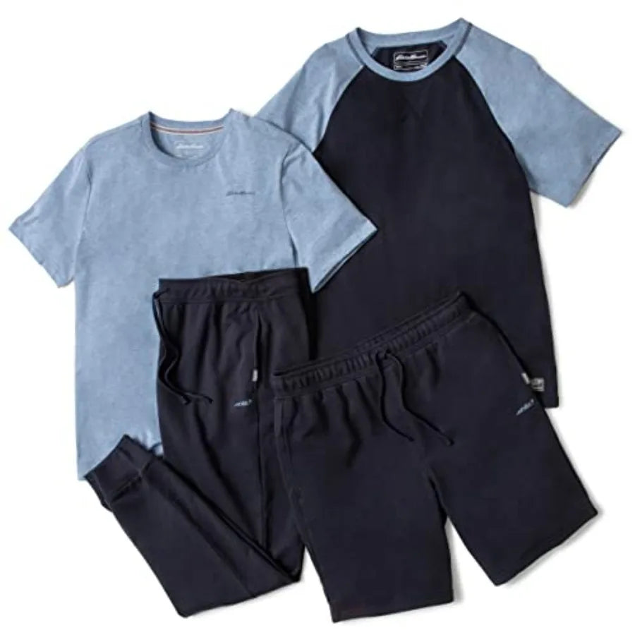 Mens 4-Piece Lightweight Pajama Set Sleepwear With Tee And Shorts