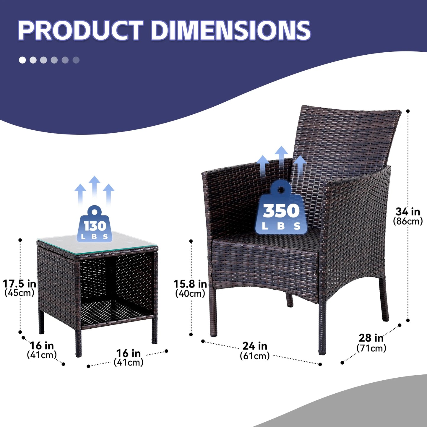 Naga Bahna 3 Piece Outdoor Patio Bistro Set Rattan Furniture