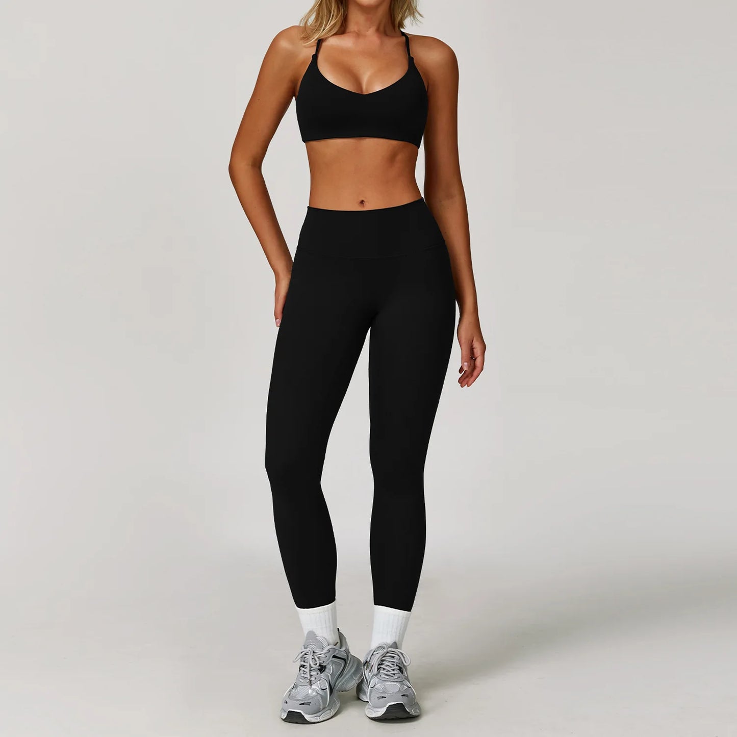 NONECN Womens Yoga Set 2 Piece Sportswear With High Waist Leggings