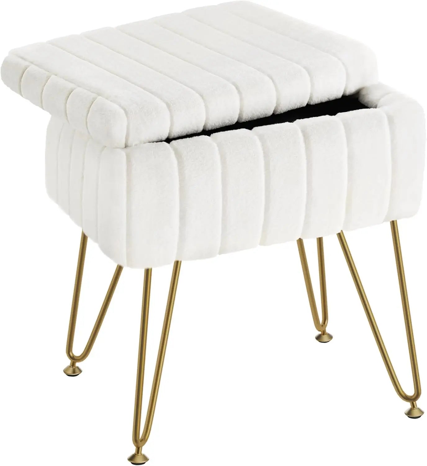 XIUWO Greenstell Faux Fur Vanity Stool With Storage