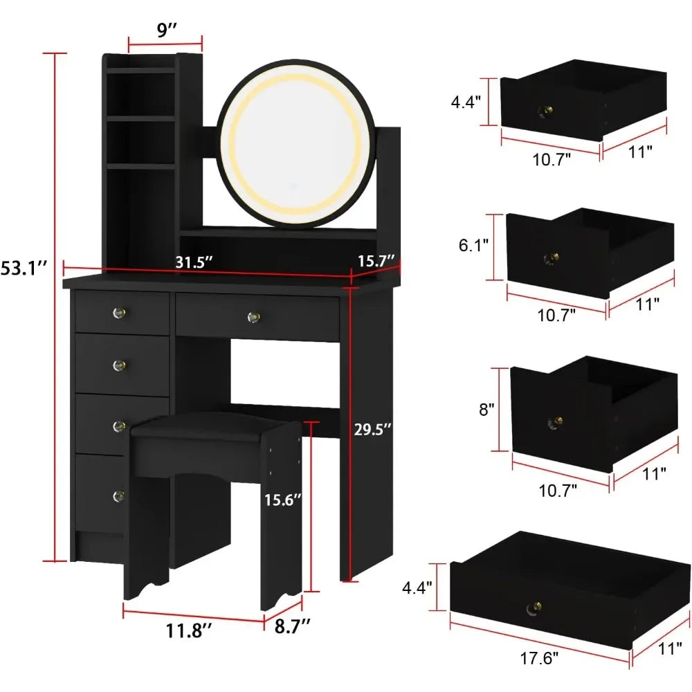 Angduo Makeup Vanity Set with Dresser Mirror and Stool