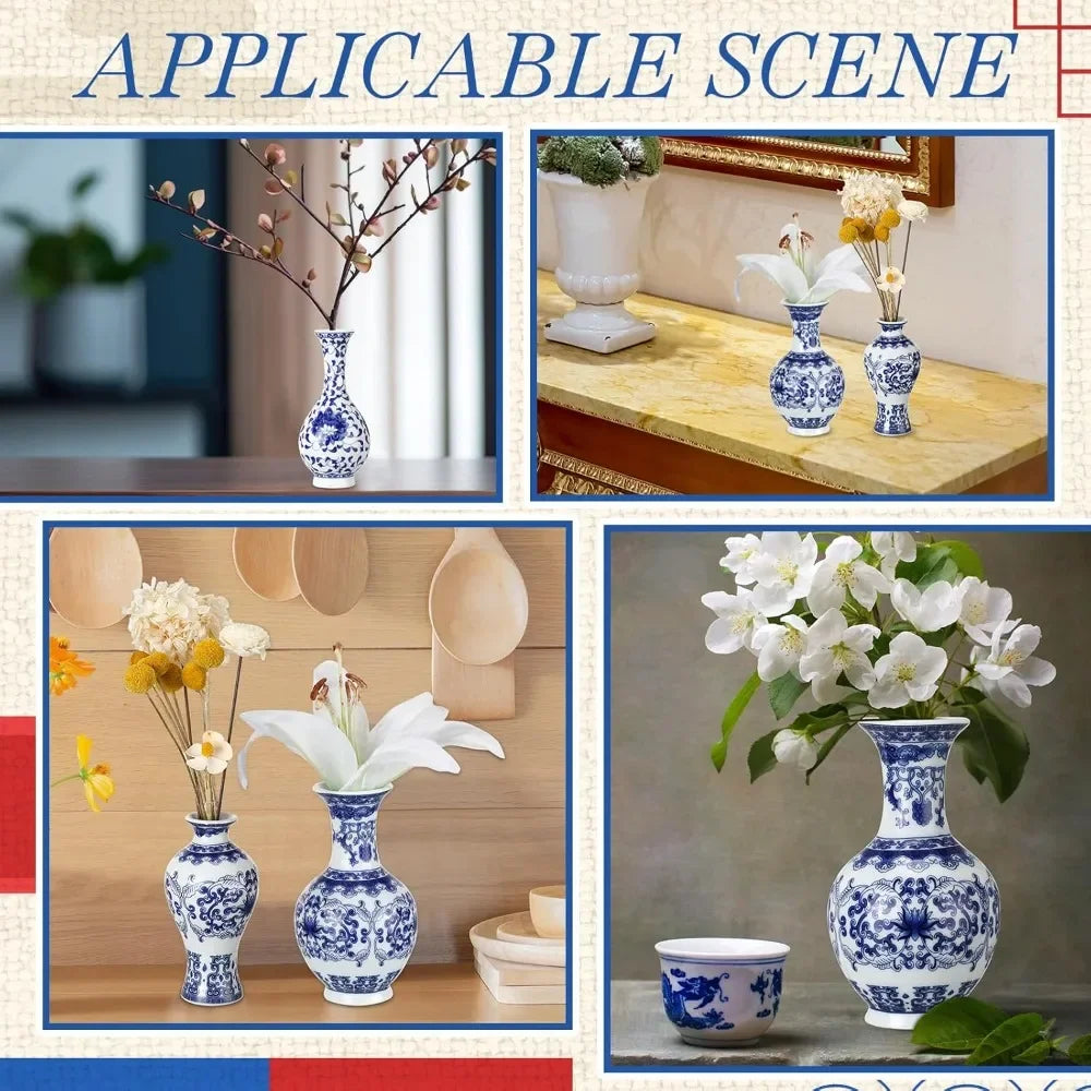 12 Piece Porcelain Vases Set In Classic Chinese Style Ceramic