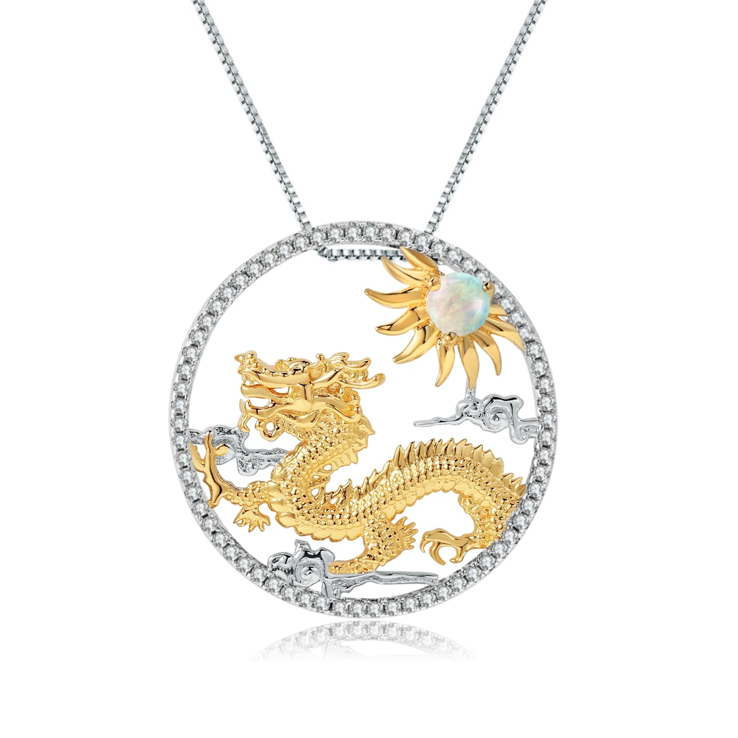 Gem's Ballet 925 Sterling Silver Dragon Pendant Necklace Topaz