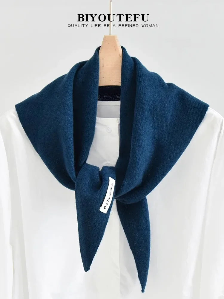 Australian Wool Knitted Triangle Scarf Shawl For Women Warm Winter