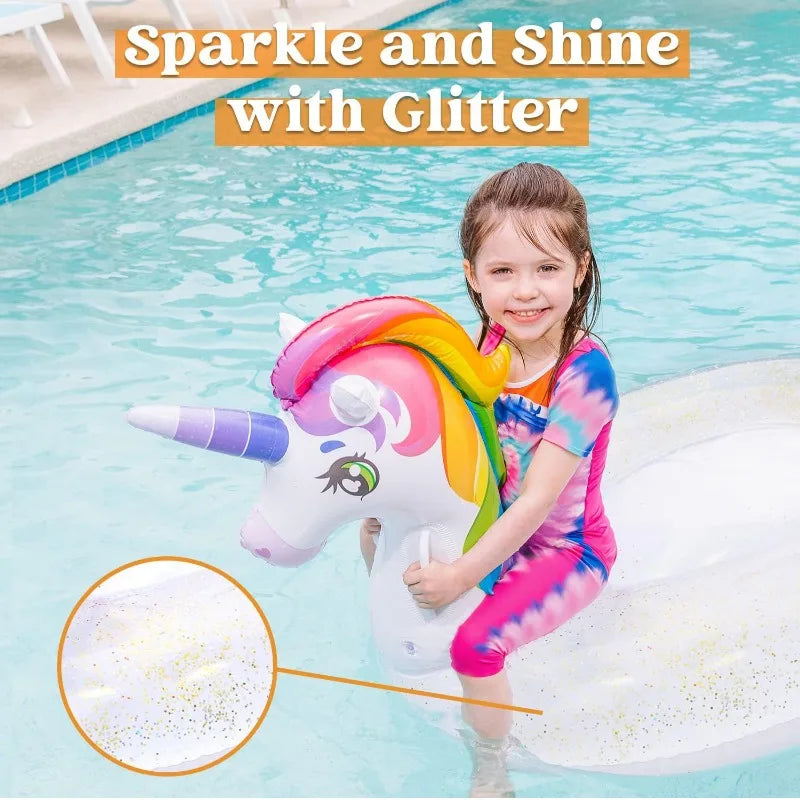 Joyfy Unicorn Inflatable Pool Float Glitter Ride On