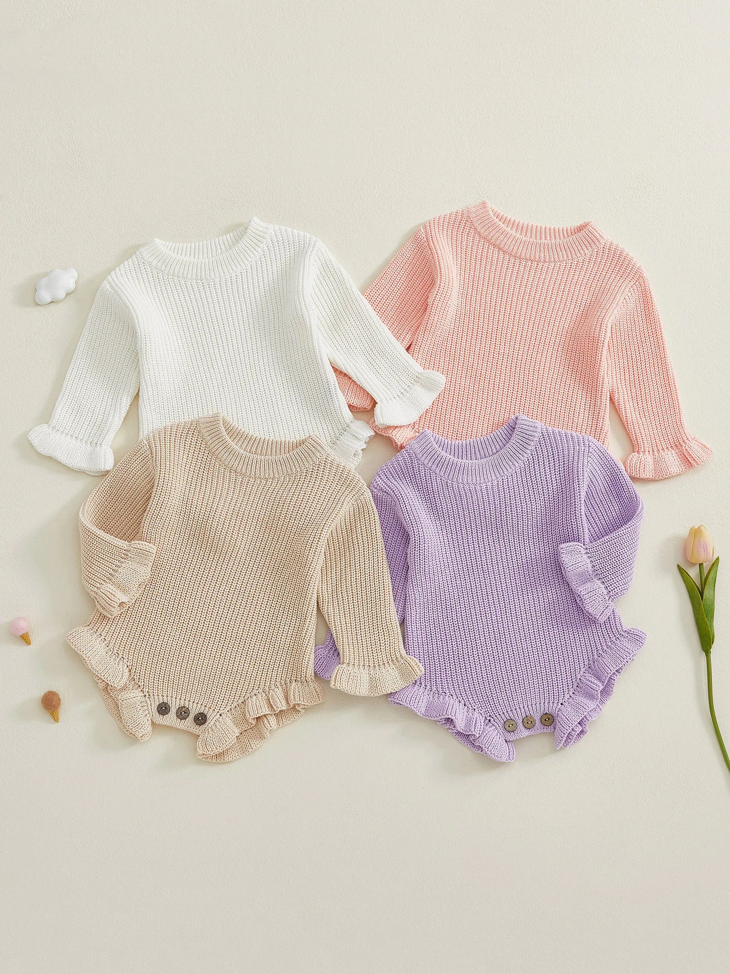 Infant Autumn Knit Bodysuit With Ruffled Sleeves