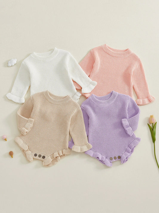 Infant Autumn Knit Bodysuit With Ruffled Sleeves