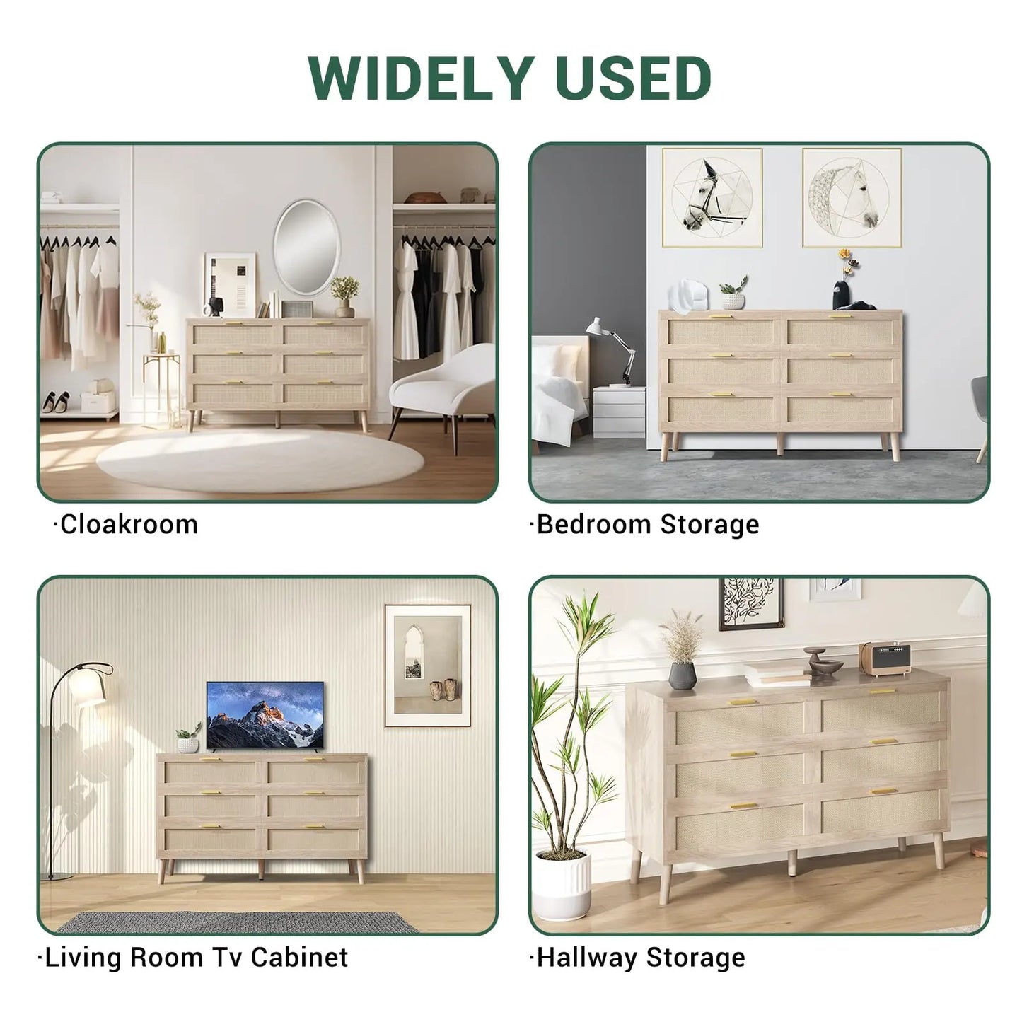HiMISS Rattan 6 Drawer Dresser Mid Century Modern Chest