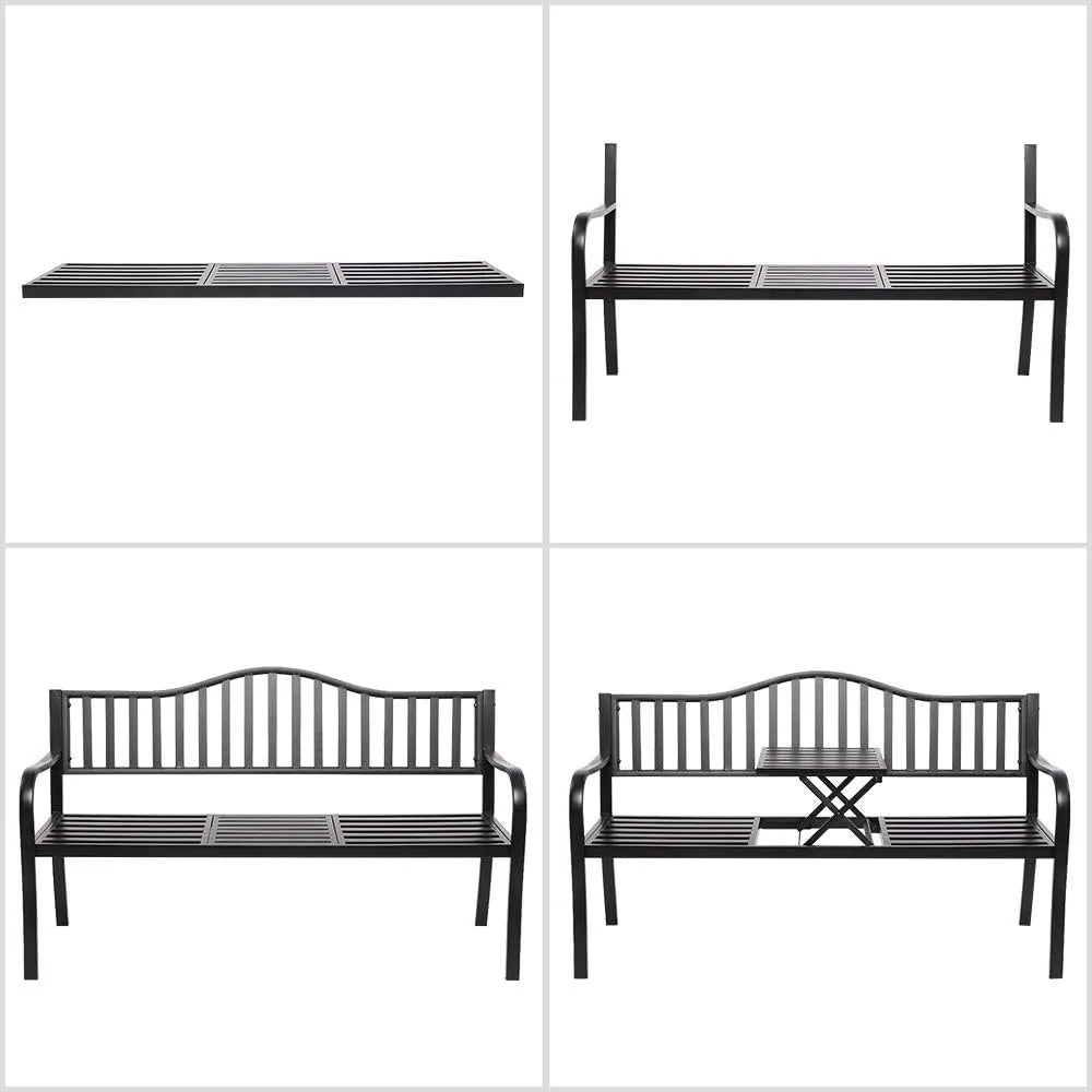 TIFICY Outdoor Metal Bench With Integrated Table Weatherproof
