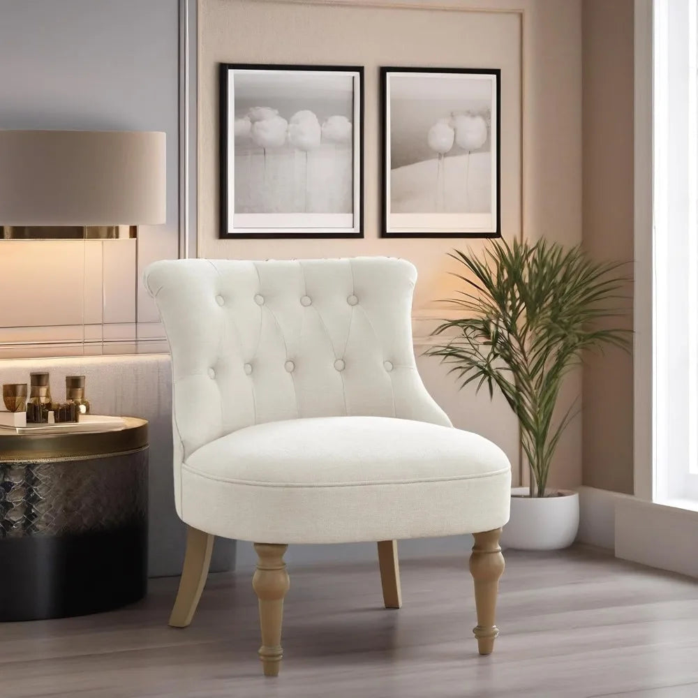 Armless Tufted Upholstered Living Room Chair With Wooden Legs