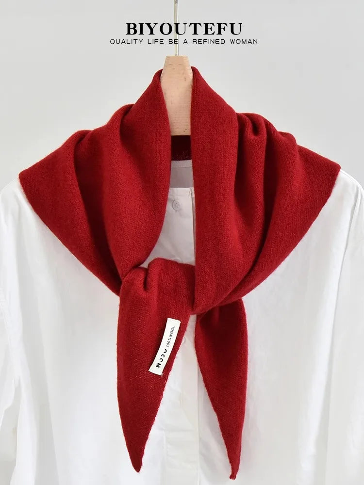Australian Wool Knitted Triangle Scarf Shawl For Women Warm Winter