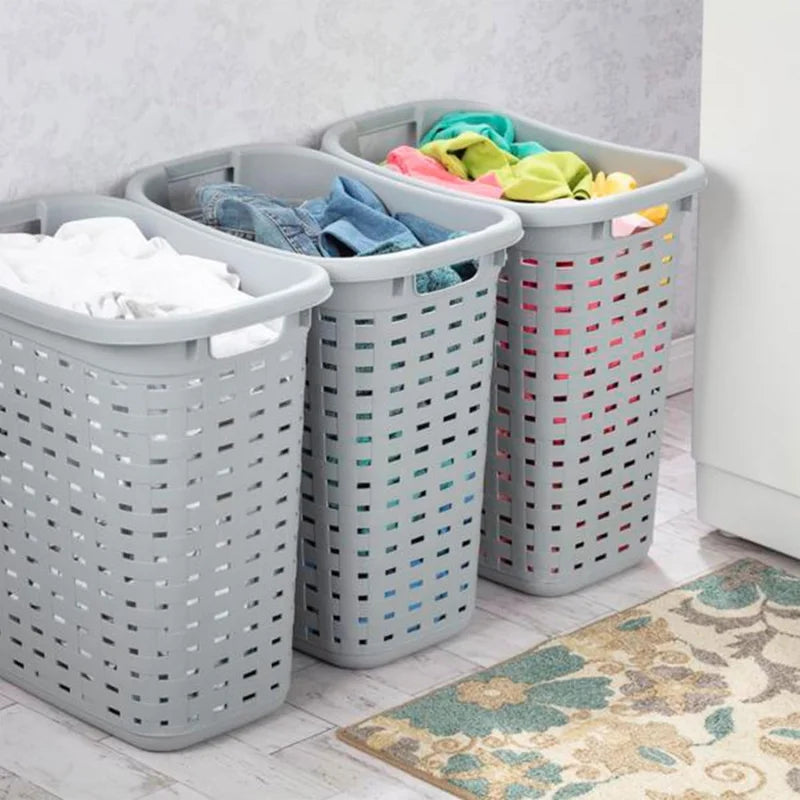 Portable Slim Plastic Wicker Style Laundry Hamper With Lid
