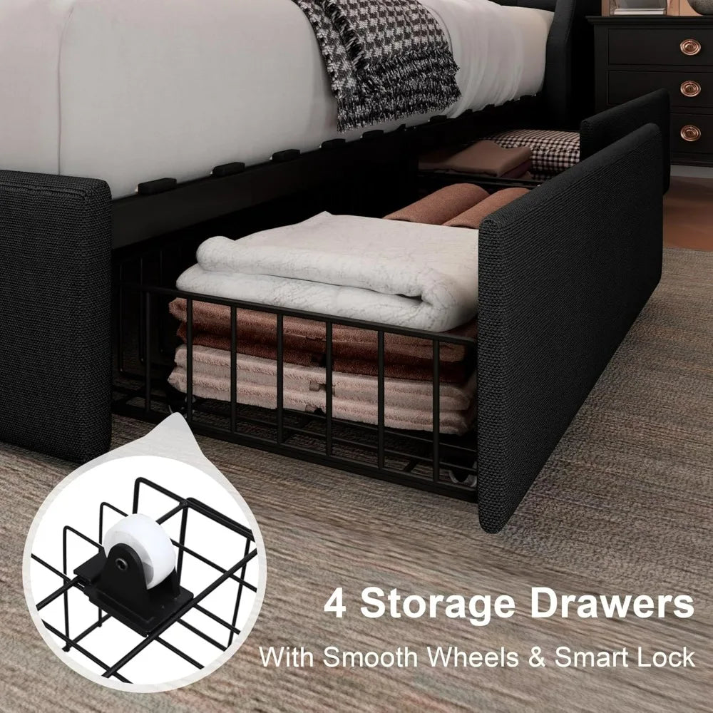 XMSJ Wingback Bed With Storage Drawers And Headboard