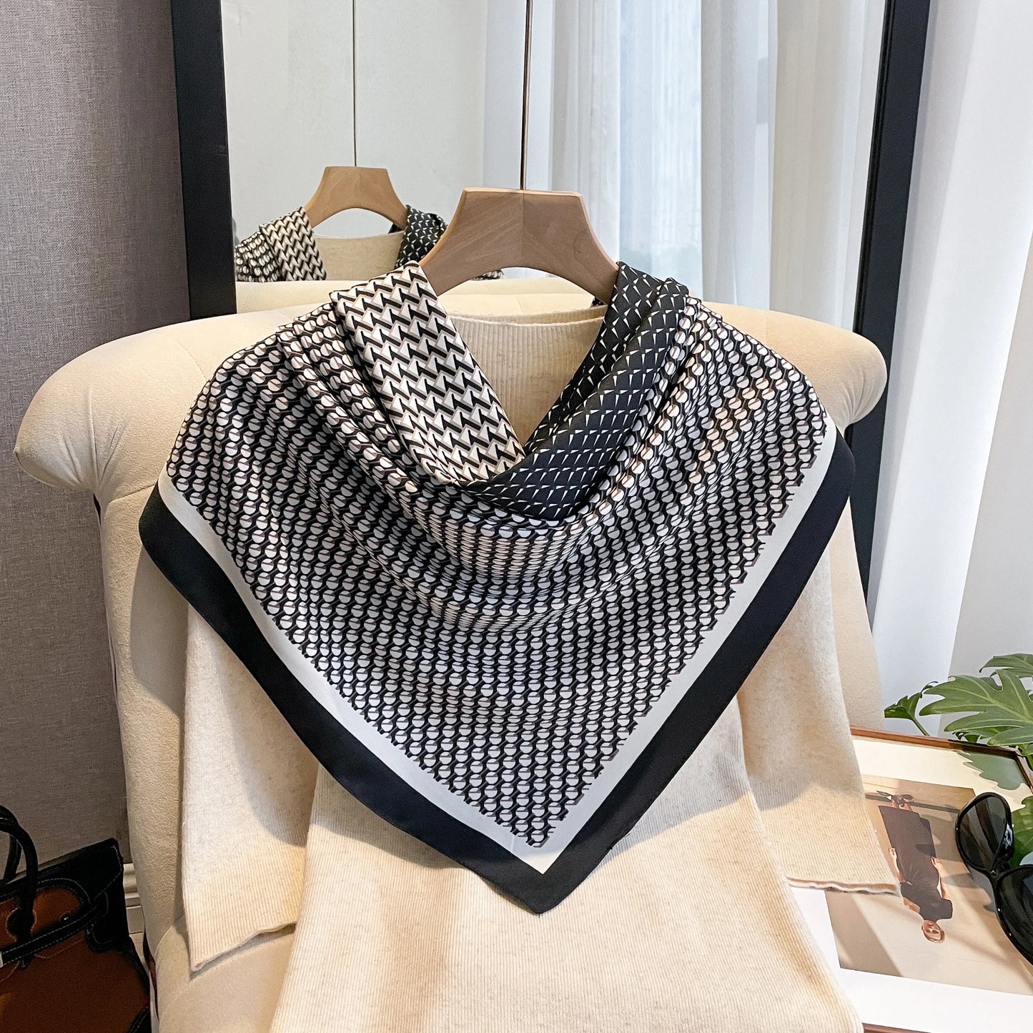 Women's Polyester Square Scarf Hairband Neckerchief Foulard Accessory