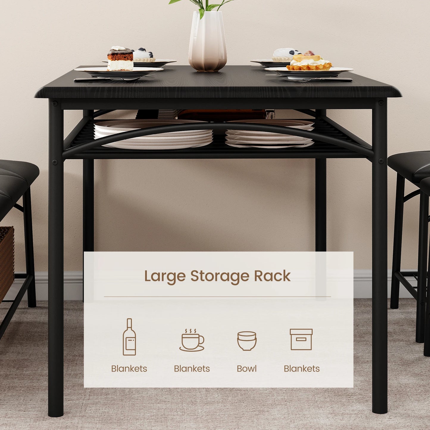 HobbyLane Dining Table Set For 4 With Upholstered Bench Stools