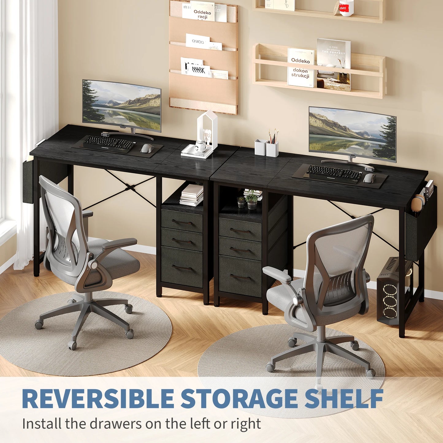 JHK Office Desk With 3 Fabric Drawers And Side Pocket