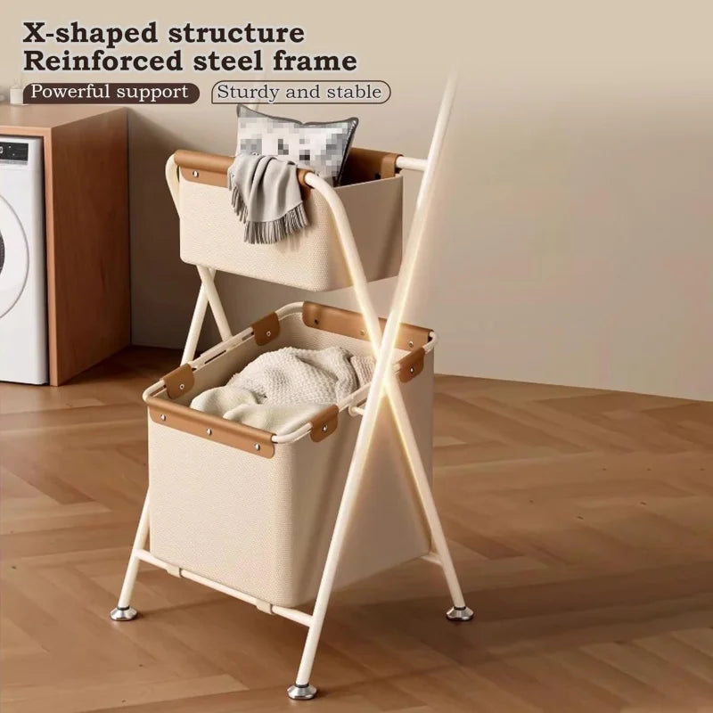 QIFANGHE 2-Tier Foldable Laundry Basket With Swivel Wheels